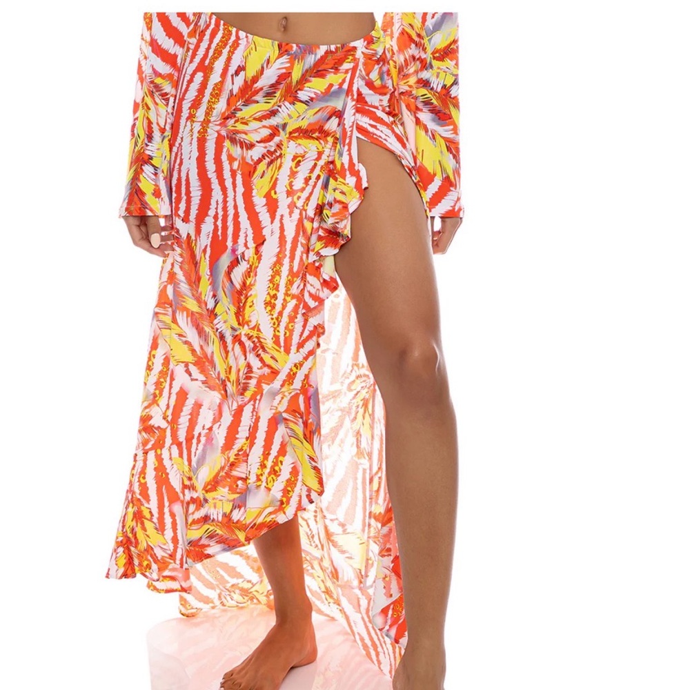 NWT LOVE ME WILD Skirt - Ruffle High Lo Slit Skirt Swim Cover-Up LULI FAMA